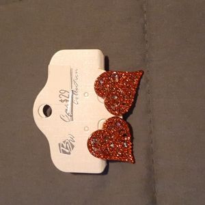 Heart-Shaped Red Stone Earrings. Pierce 1" X 1" (L7 BB)